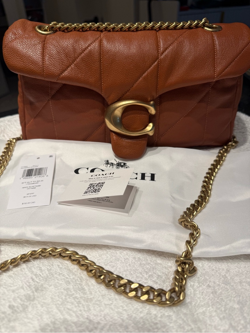 Coach Tabby 26 with Quilting Shoulder Bag CCW83 Amber Brown NWT